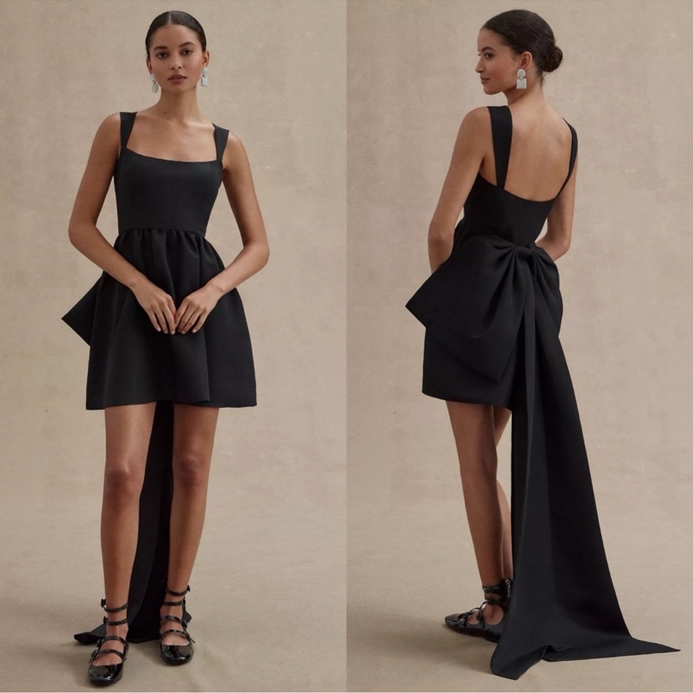 Anthropologie Black Mini Dress with Bow Train